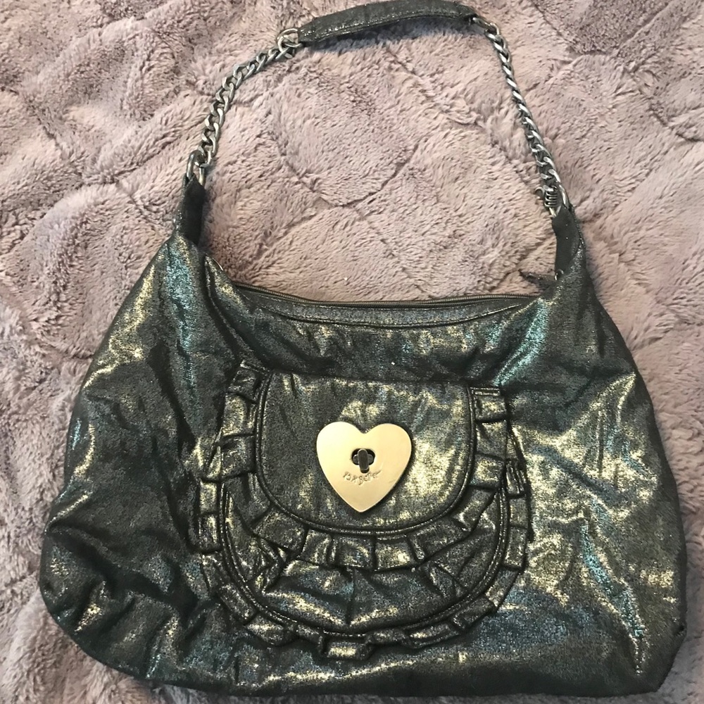 Betsey Johnson Silver Metallic Heart Lock Handbag